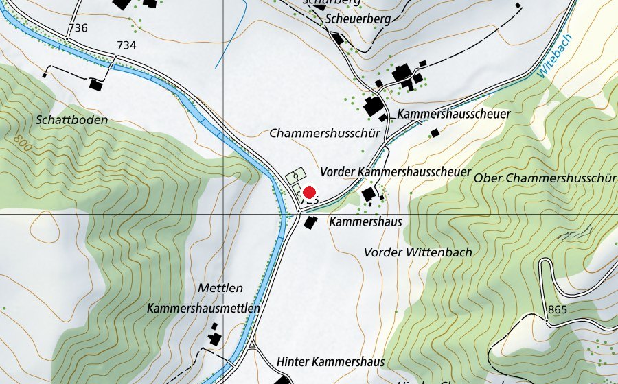 Carte indiquant l’emplacement de Schulhaus Chammershus (École)