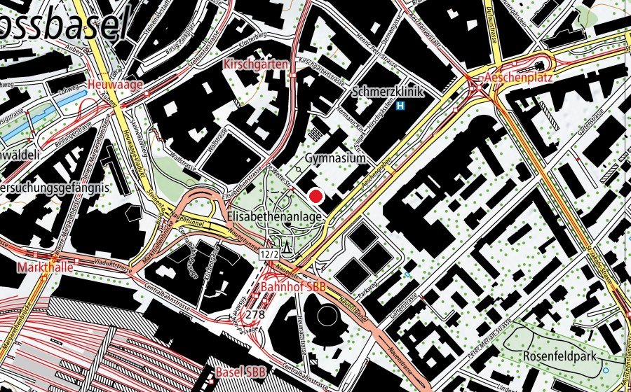 Karte mit dem Standort von Schulhaus De Wette (Schule)