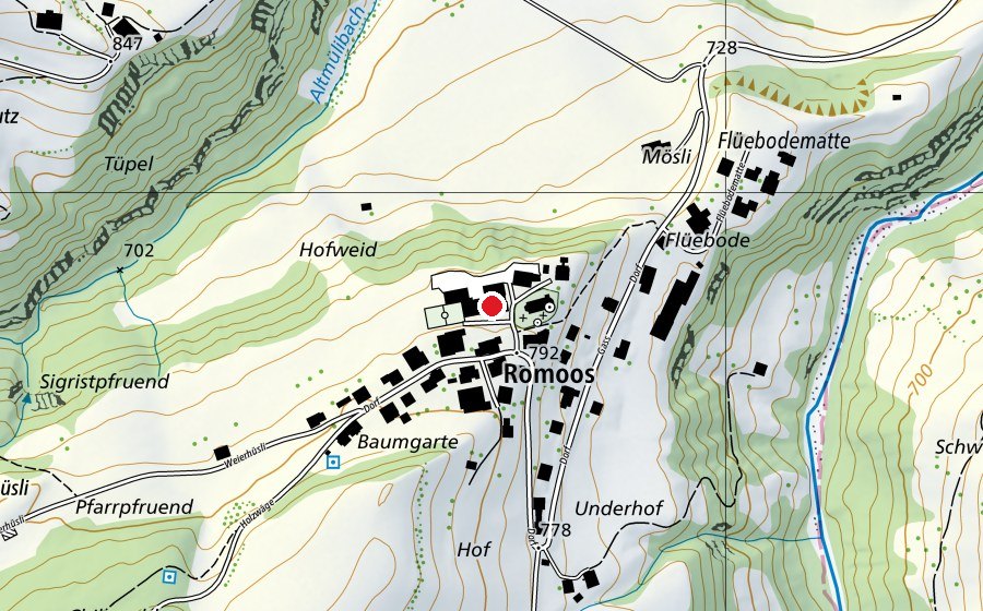 Karte mit dem Standort von Schulhaus Dorf (Schule)