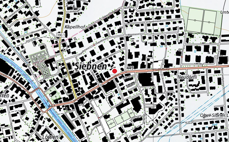 Carte indiquant l’emplacement de Schulhaus Dorf (École)