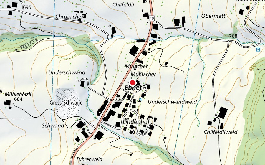 Karte mit dem Standort von Schulhaus Ebnet (Schule)