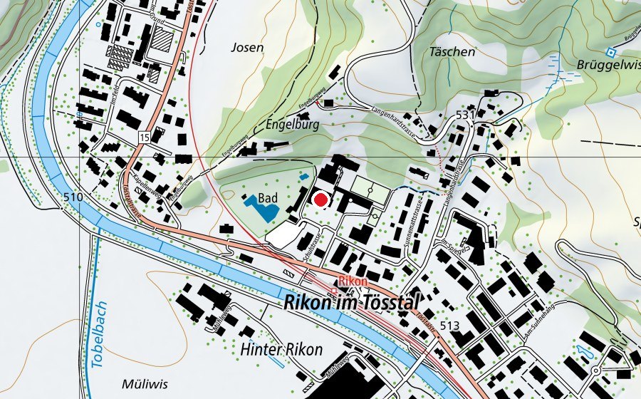 Map showing the location of Schulhaus Engelburg Sekundarstufe Zell (School)