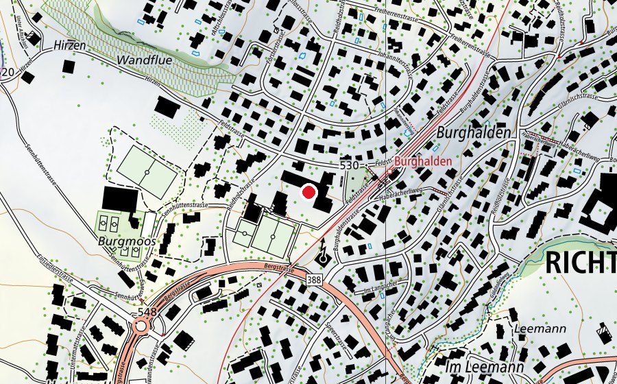 Carte indiquant l’emplacement de Schulhaus Feld II (École)