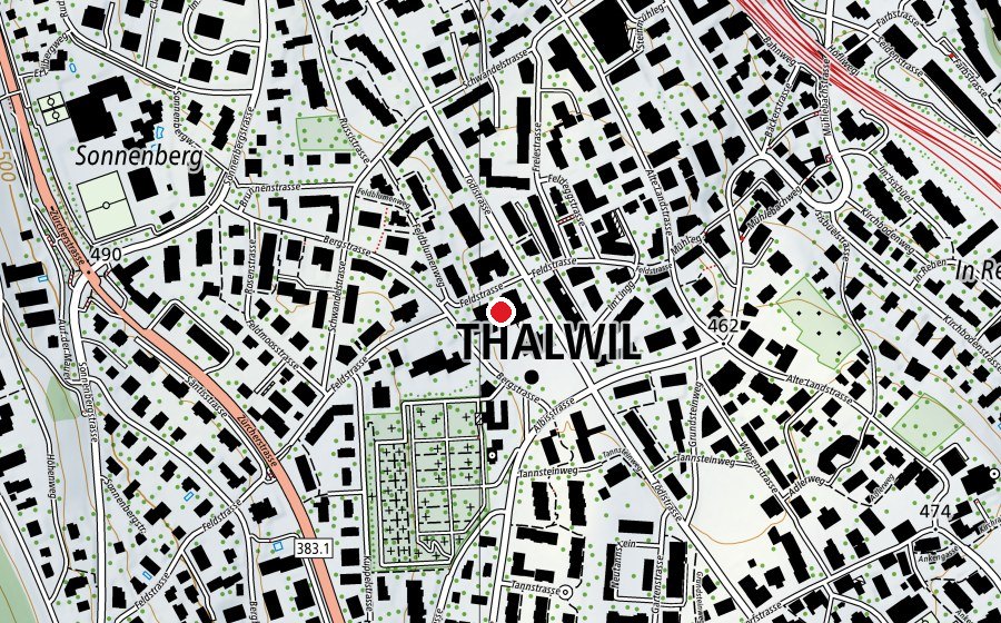 Map showing the location of Schulhaus Feld (School)