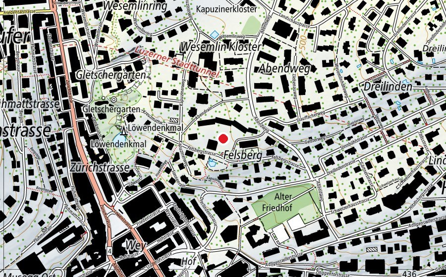 Map showing the location of Schulhaus Felsberg (School)