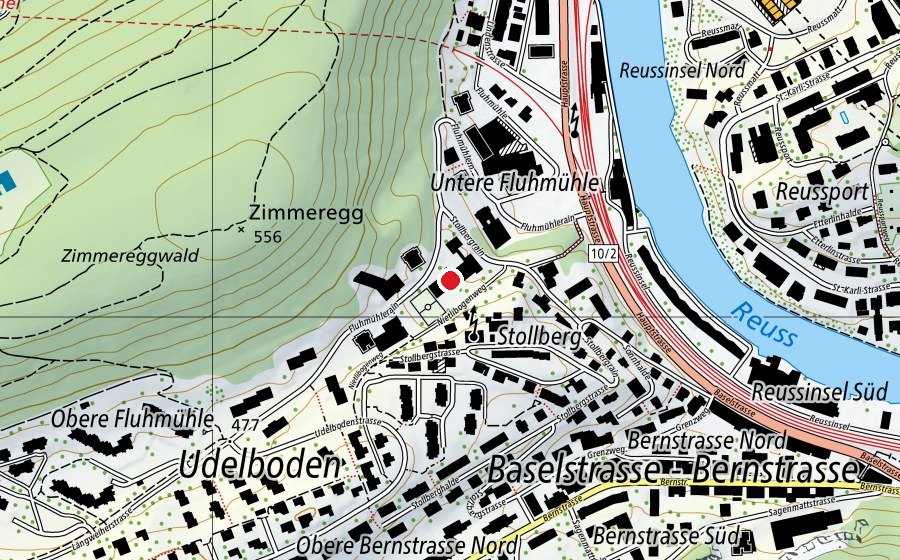 Carte indiquant l’emplacement de Schulhaus Fluhmühle (École)