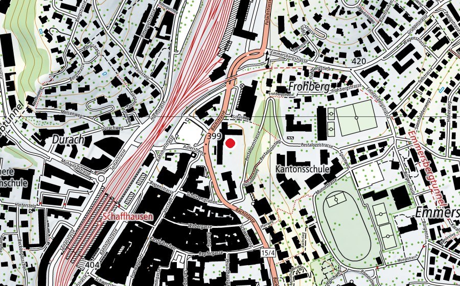 Carte indiquant l’emplacement de Schulhaus Gega (Gelbhausgarten) (École)