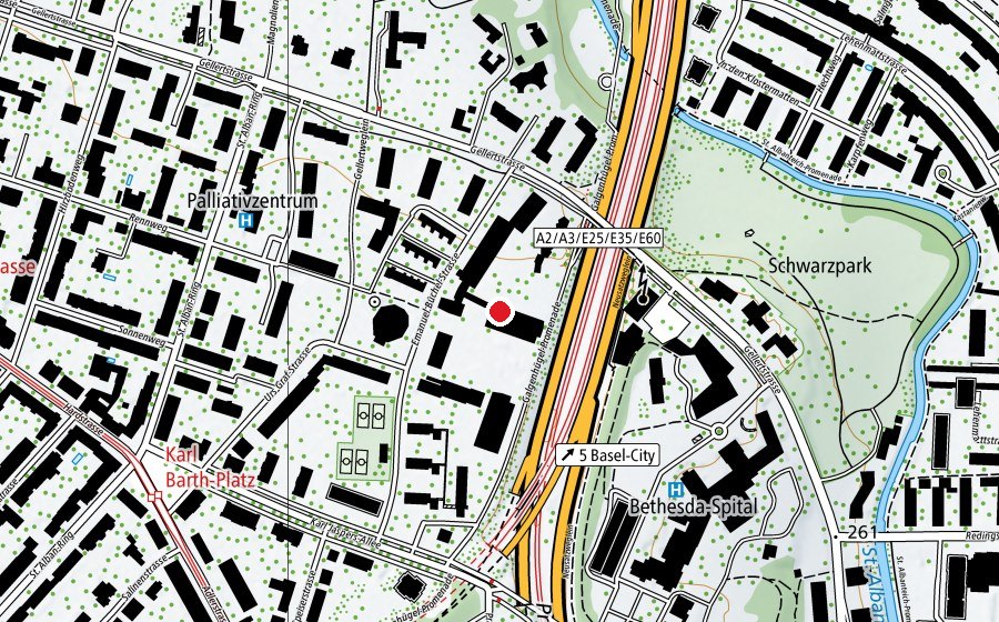Carte indiquant l’emplacement de Schulhaus Gellert (École)