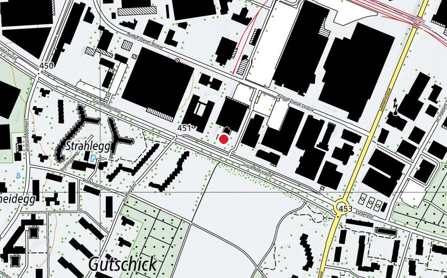 Map showing the location of Schulhaus Grüze (School)