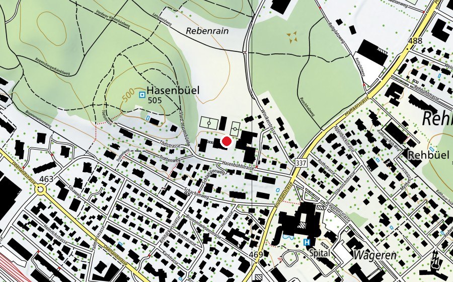 Karte mit dem Standort von Schulhaus Hasenbühl (Schule)