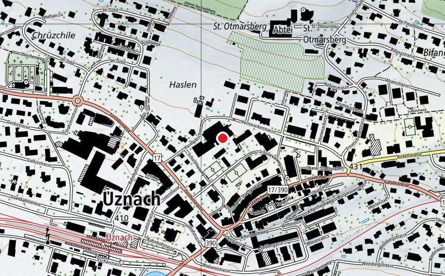Carte indiquant l’emplacement de Schulhaus Haslen (École)