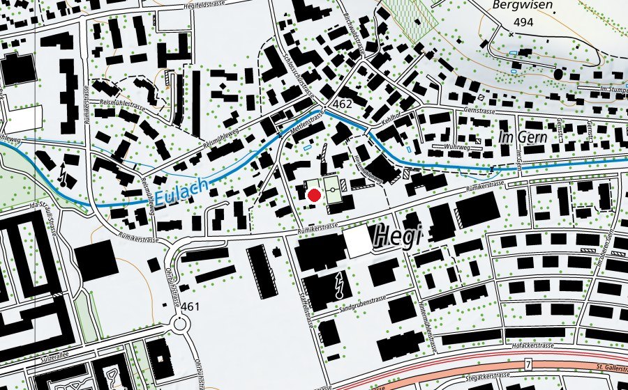 Map showing the location of Schulhaus Hegi Dorf (School)