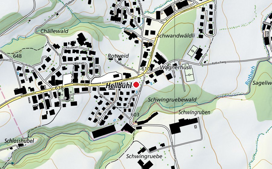 Mappa con la posizione di Schulhaus Hellbühl (Scuola)
