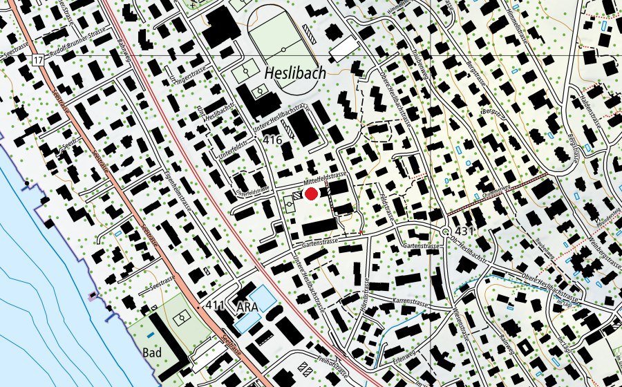 Carte indiquant l’emplacement de Schulhaus Heslibach (École)
