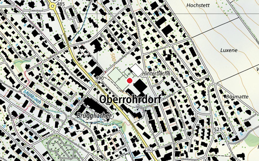 Map showing the location of Schulhaus Hinterbächli (School)