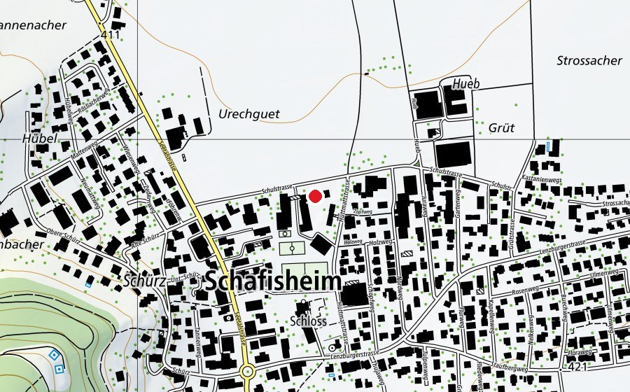 Map showing the location of Schulhaus Hüttmatt (School)