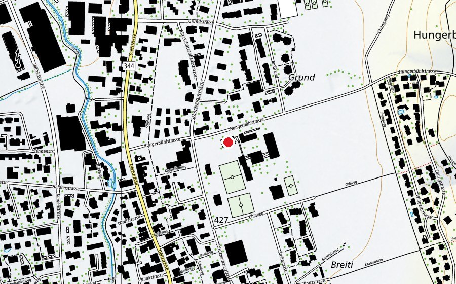 Carte indiquant l’emplacement de Schulhaus Hungerbühl Primar (École)