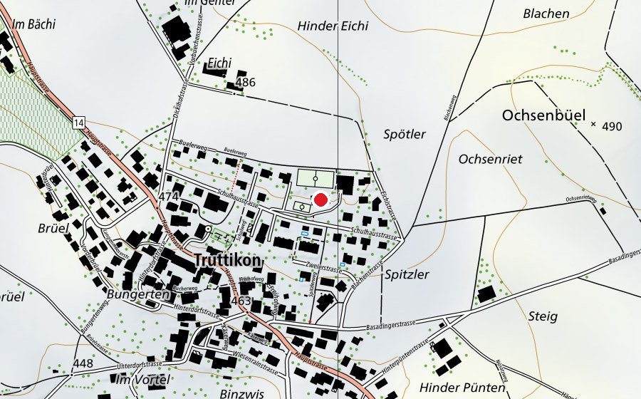 Karte mit dem Standort von Schulhaus Im Bueler (Schule)