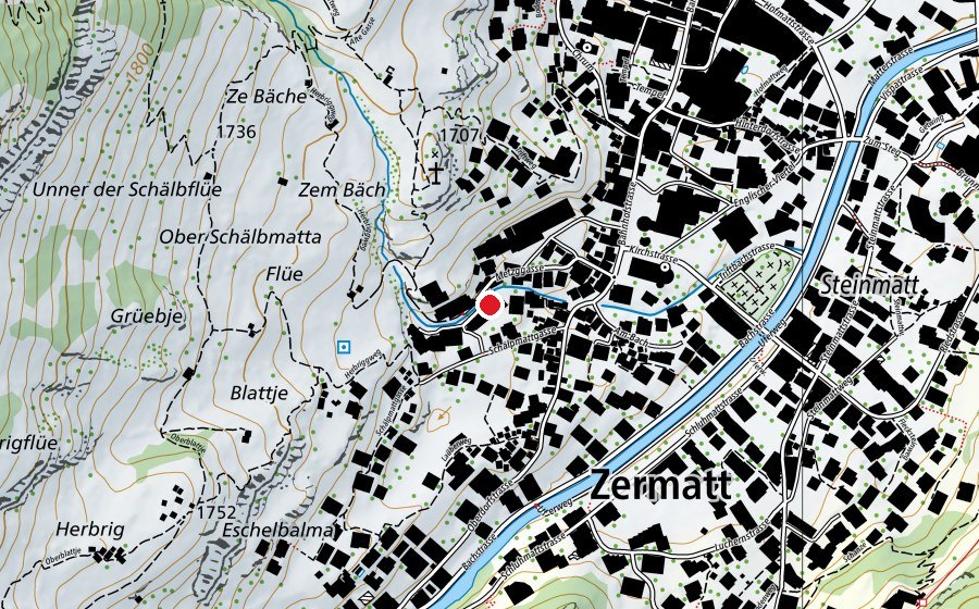Carte indiquant l’emplacement de Schulhaus im Hof (École)