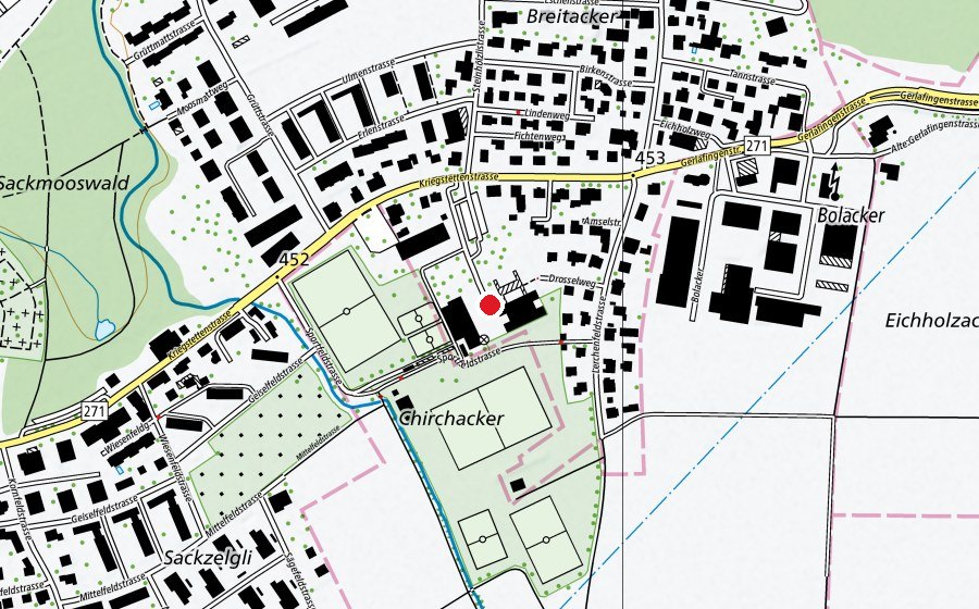 Karte mit dem Standort von Schulhaus Kirchacker (Schule)