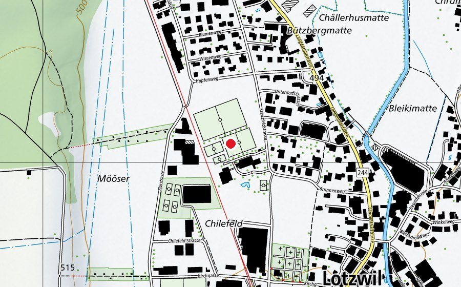 Map showing the location of Schulhaus Kirchenfeld (School)