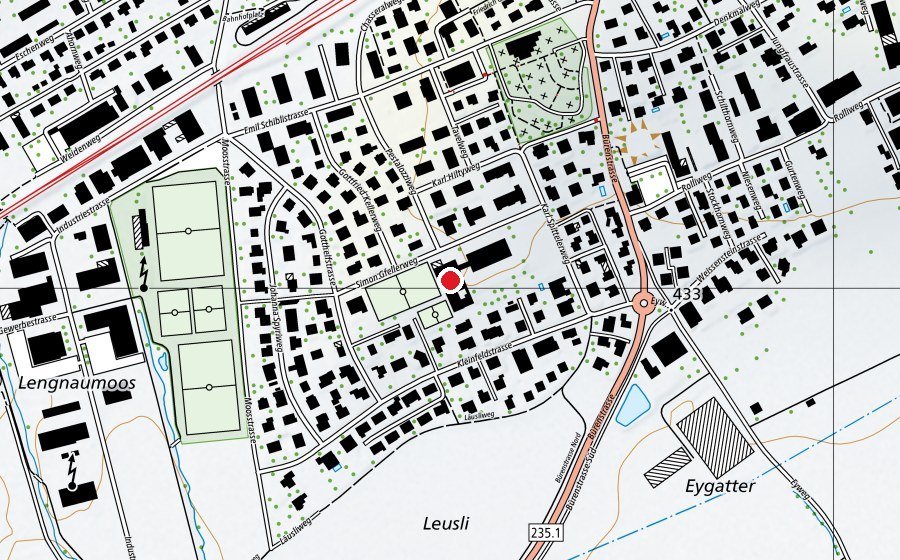 Map showing the location of Schulhaus Kleinfeld (School)