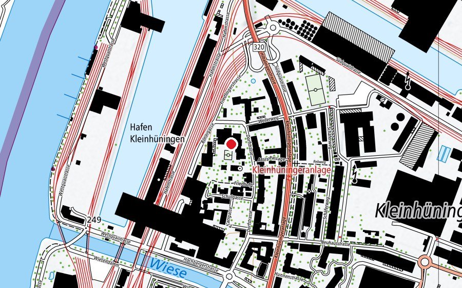 Carte indiquant l’emplacement de Schulhaus Kleinhüningen (École)