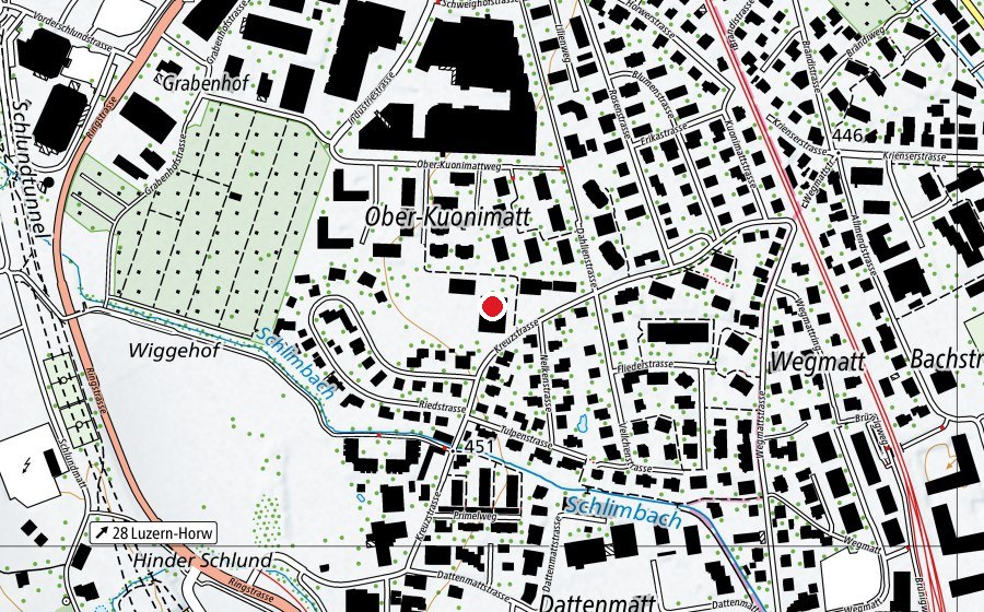 Mappa con la posizione di Schulhaus Kuonimatt (Scuola)