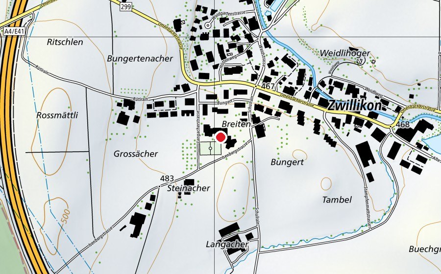 Map showing the location of Schulhaus Langacher (School)