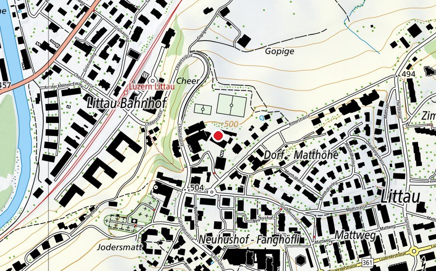 Carte indiquant l’emplacement de Schulhaus Littau-Dorf (École)