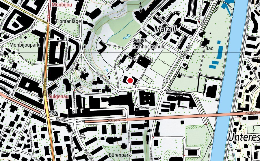 Carte indiquant l’emplacement de Schulhaus Marzili Hauptgebäude (École)