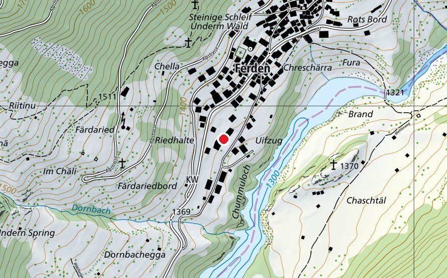 Map showing the location of Schulhaus, Mehrzweckhalle (School)