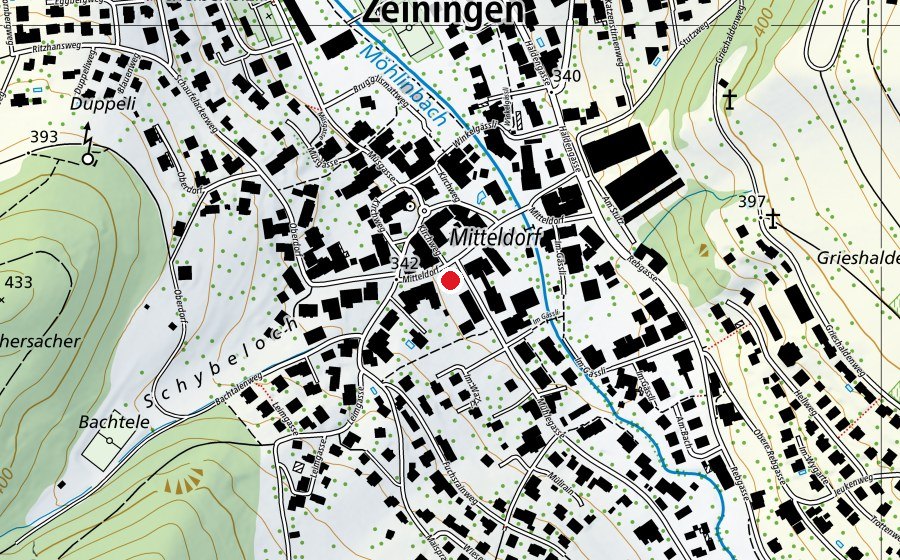 Karte mit dem Standort von Schulhaus Mitteldorf (Schule)