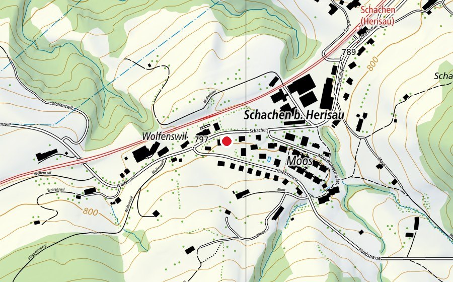 Map showing the location of Schulhaus Moos (School)