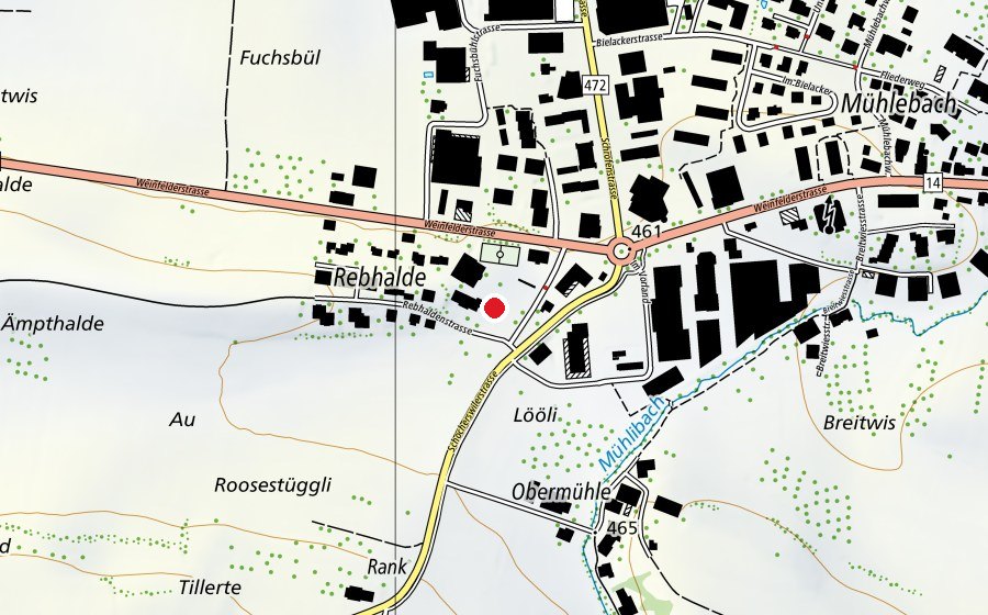 Carte indiquant l’emplacement de Schulhaus Mühlebach (École)