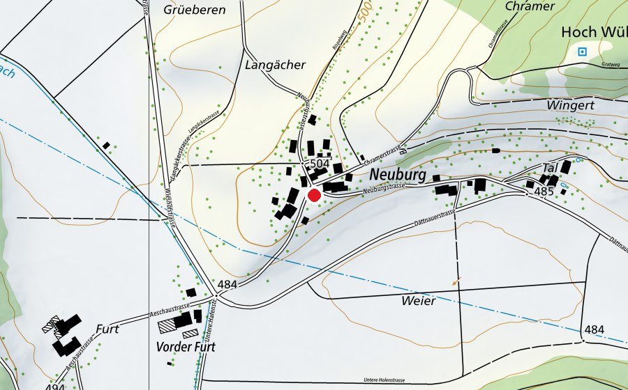 Carte indiquant l’emplacement de Schulhaus Neuburg (École)