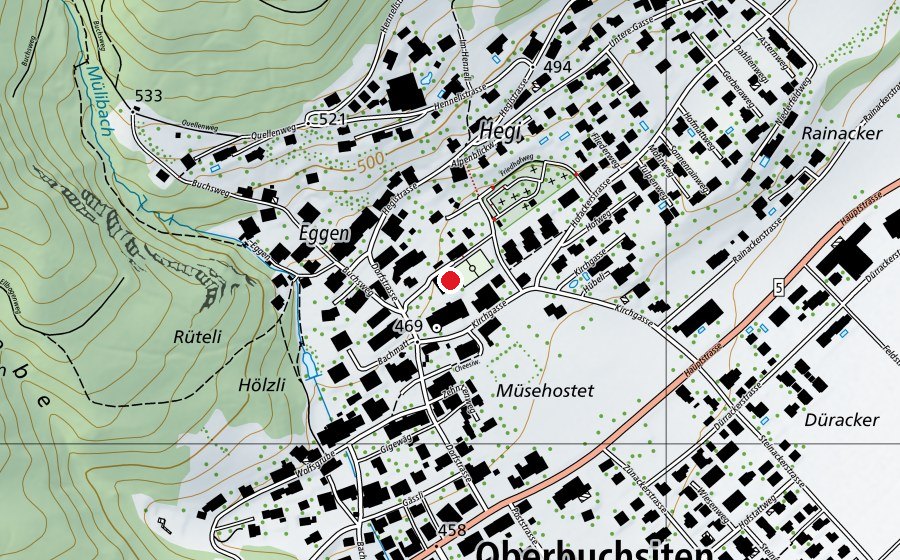 Carte indiquant l’emplacement de Schulhaus Oberdorf (École)