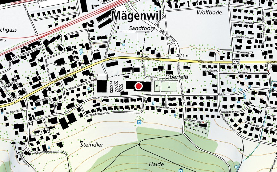 Carte indiquant l’emplacement de Schulhaus Oberfeld (École)
