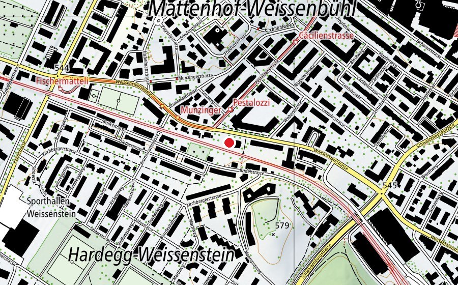 Map showing the location of Schulhaus Pestalozzi 2 (School)