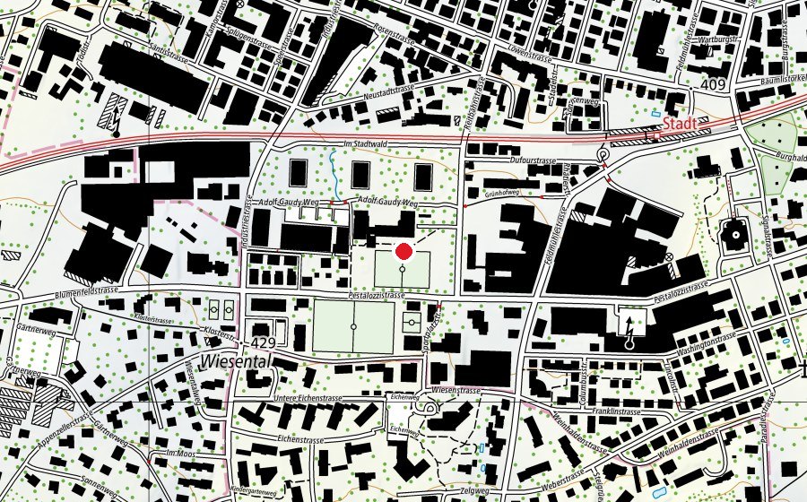 Carte indiquant l’emplacement de Schulhaus Pestalozzi (École)