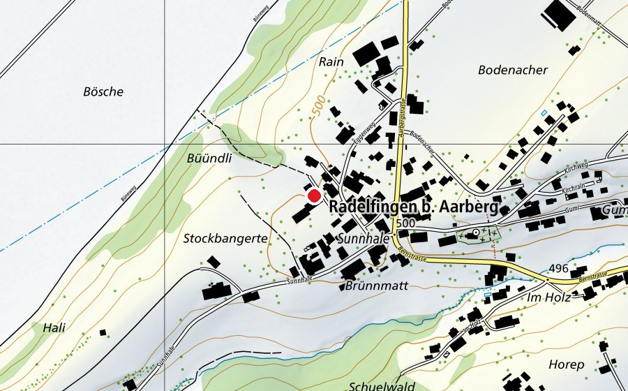 Karte mit dem Standort von Schulhaus Radelfingen (Schule)