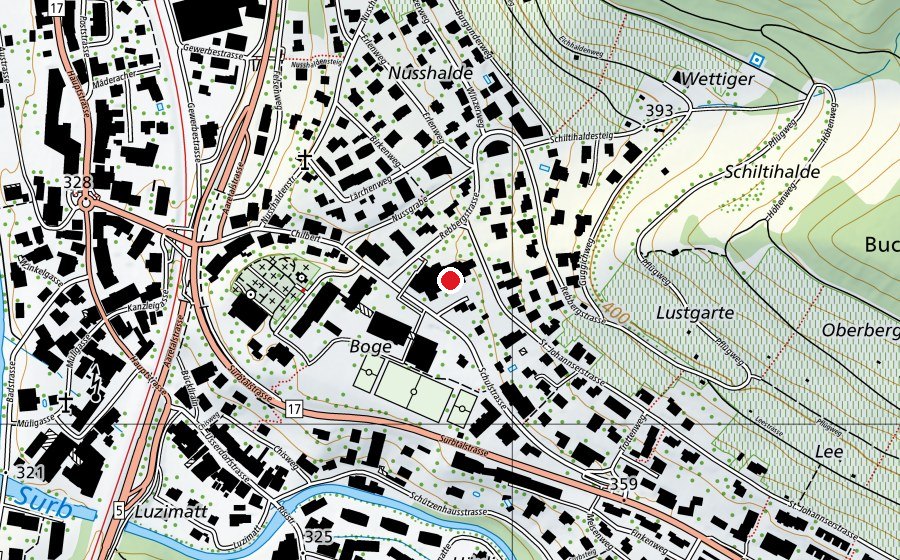 Map showing the location of Schulhaus Rebhalde (School)