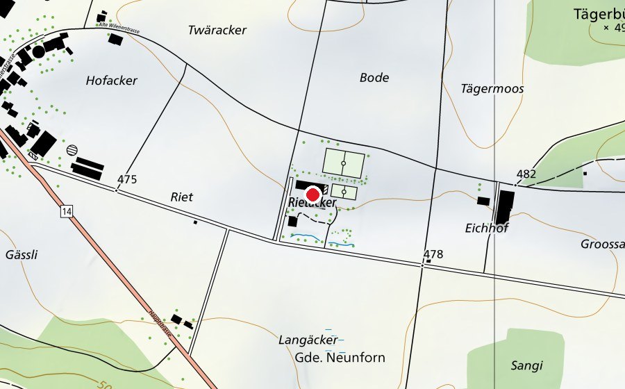 Carte indiquant l’emplacement de Schulhaus Rietacker (École)