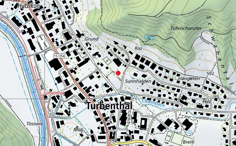 Carte indiquant l’emplacement de Schulhaus Risi (École)