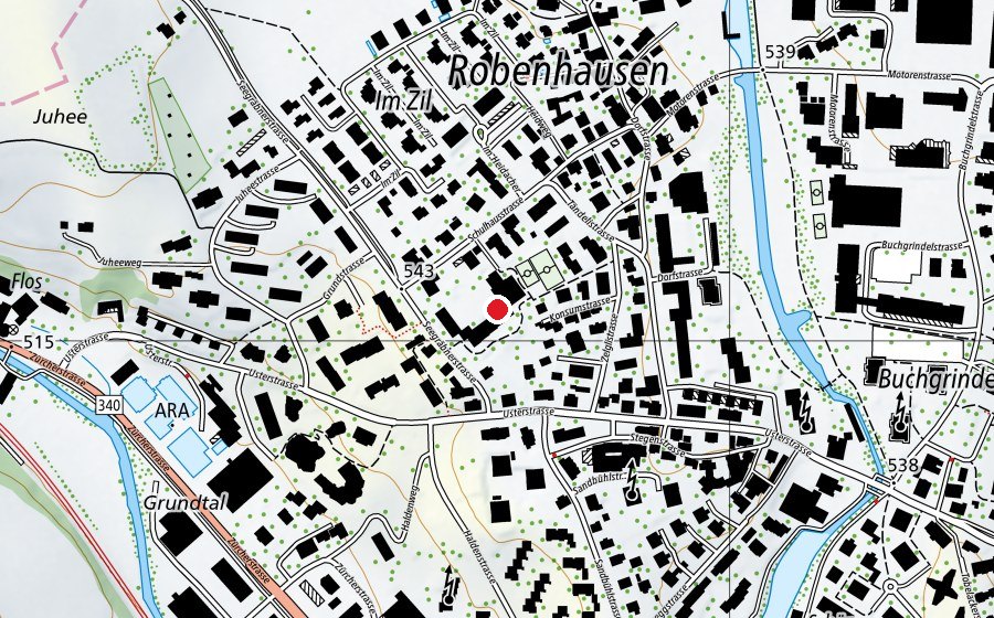 Carte indiquant l’emplacement de Schulhaus Robenhausen (École)