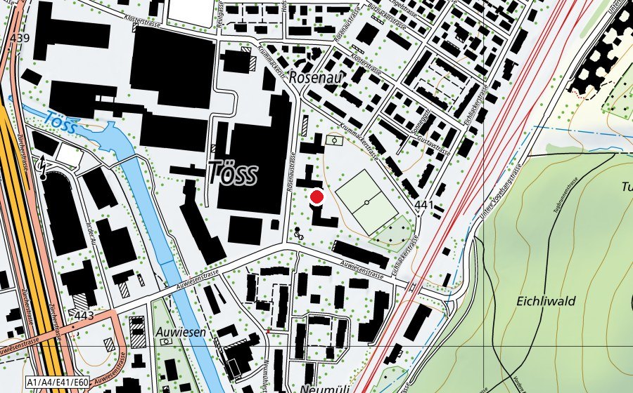 Map showing the location of Schulhaus Rosenau (School)