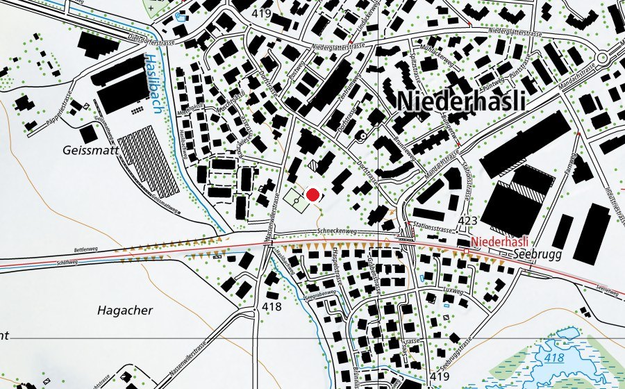 Carte indiquant l’emplacement de Schulhaus Rossacker (École)