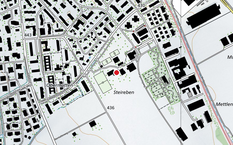 Carte indiquant l’emplacement de Schulhaus Rümelbach (École)