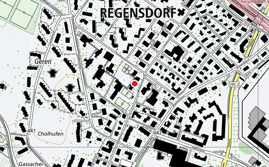 Karte mit dem Standort von Schulhaus Ruggenacher 1 (Schule)