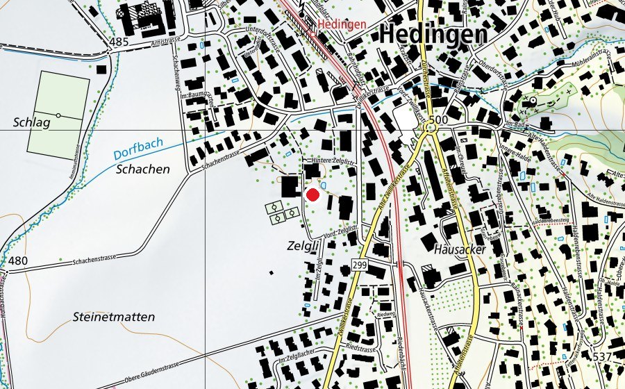 Map showing the location of Schulhaus Schachen Alpha (School)